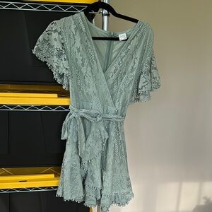 Lace Wrap Dress with Flutter Sleeves